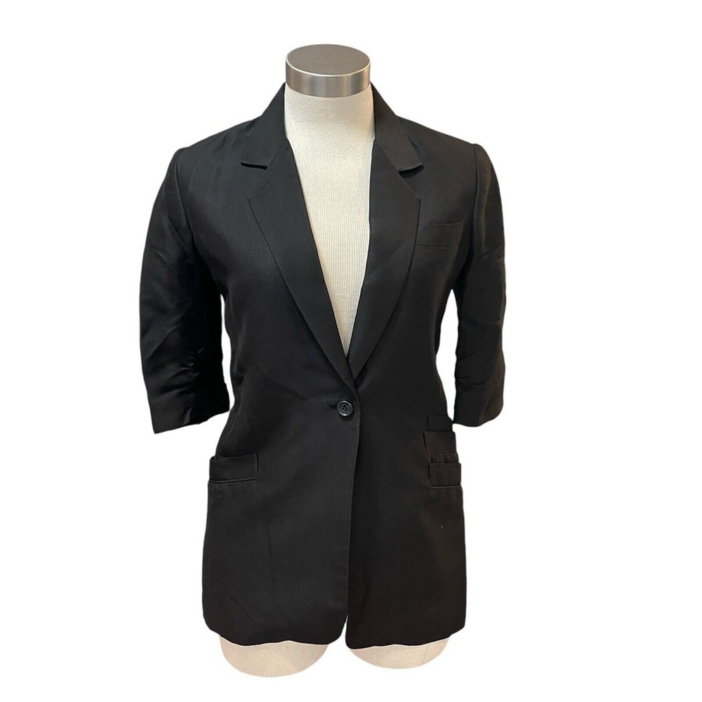 Elizabeth & James Blazer Lined Black Ruched Sleeves Singel Breasted Sz. 2